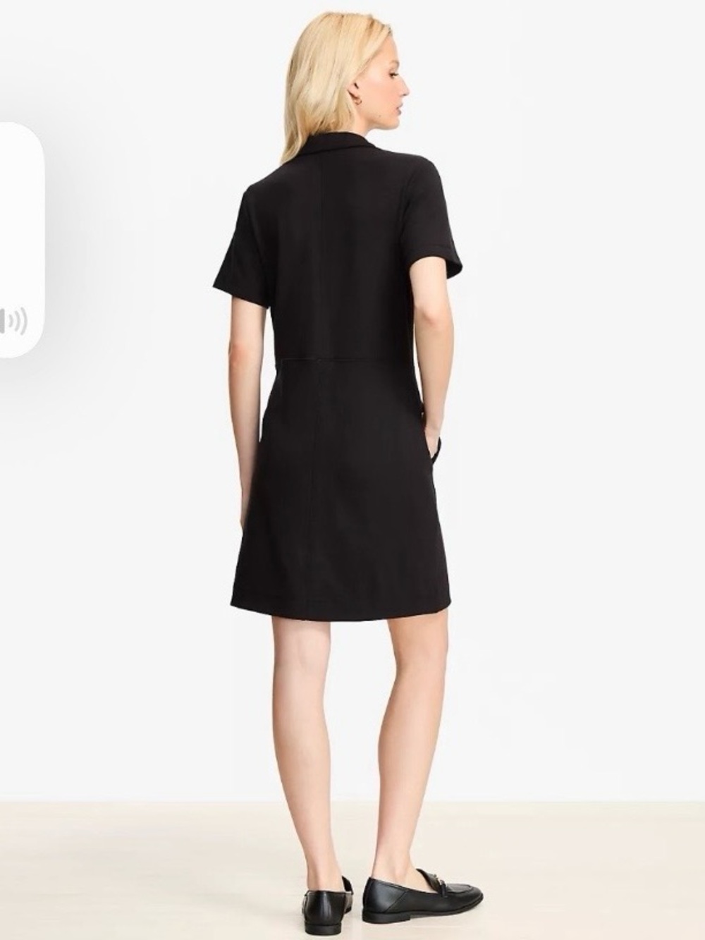 Black Short-Sleeve Shirt Dress with Gold Buttons - Picture 3 of 10